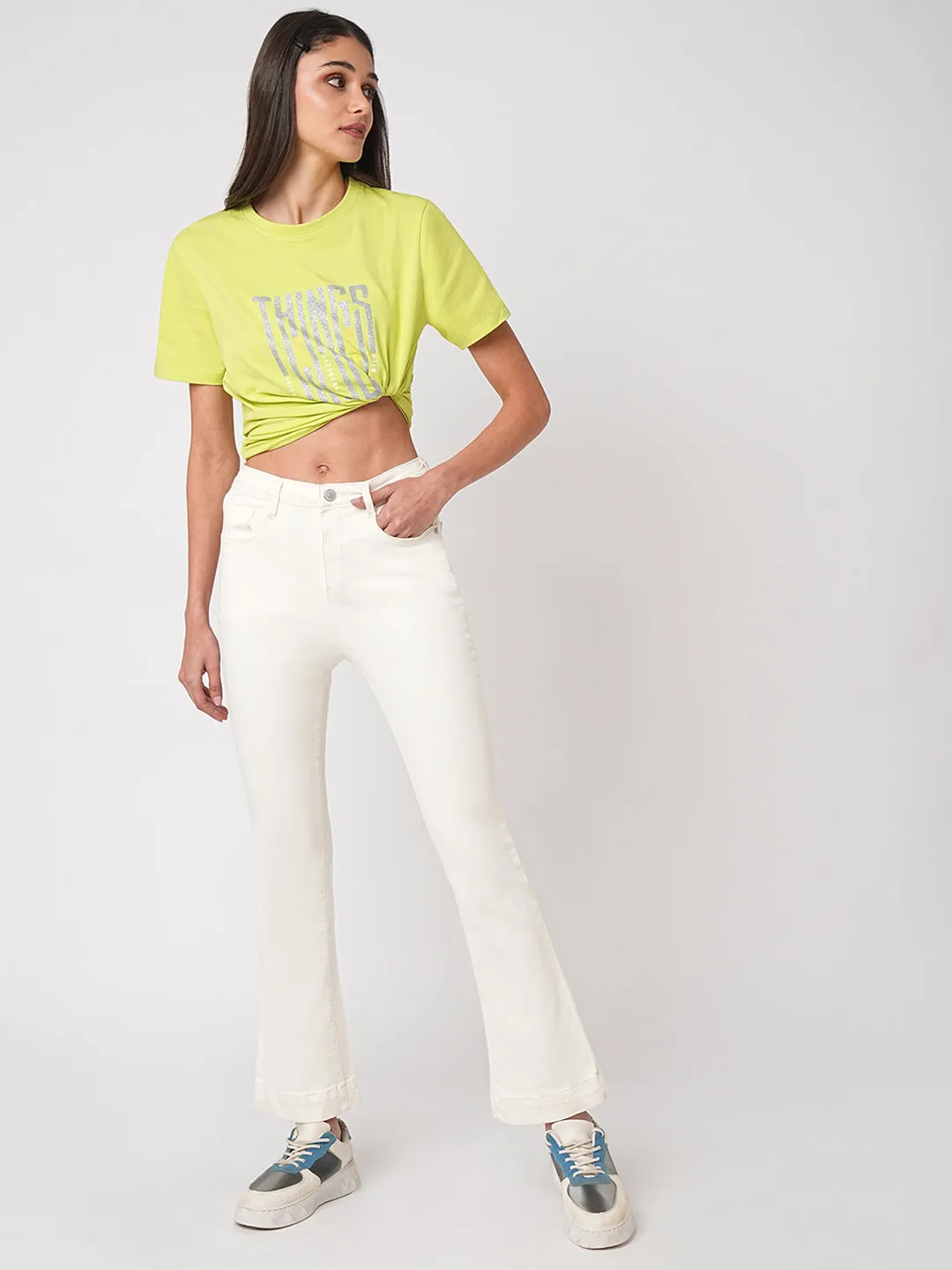 Women High-Rise Mini Wide Flare Jeans