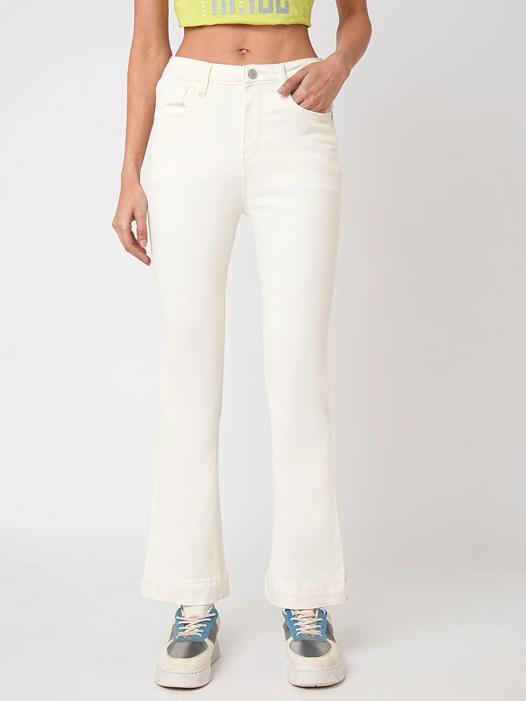 Women High-Rise Mini Wide Flare Jeans