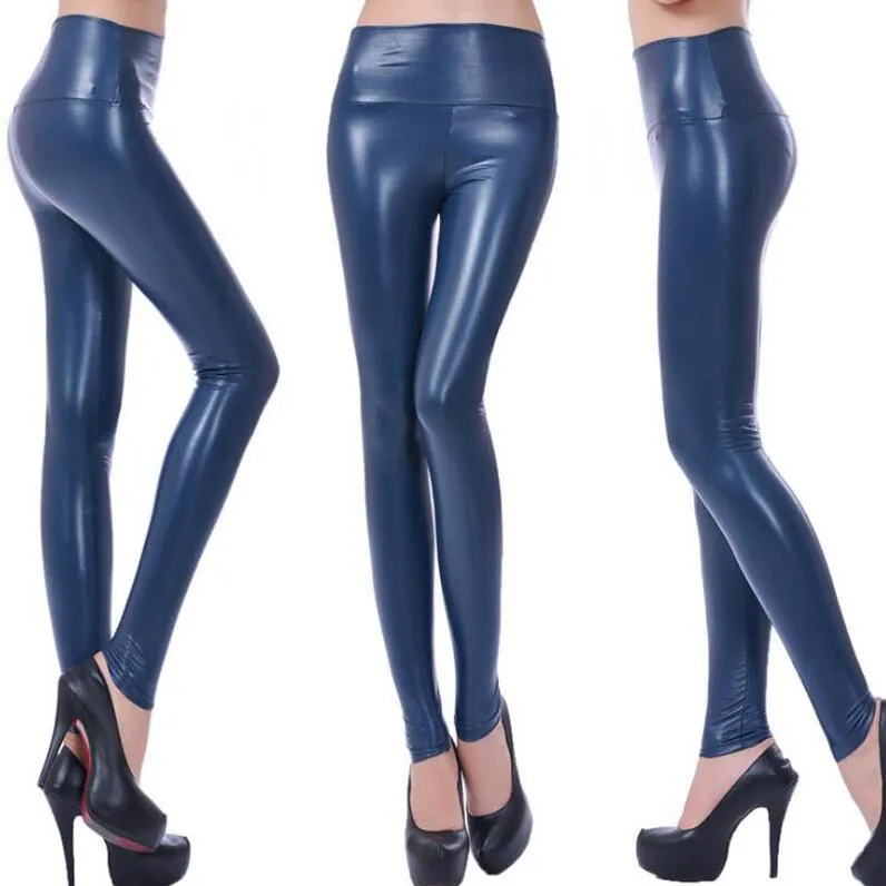 Women Slim Shiny Wet Look Faux Leather  Pants Leggings