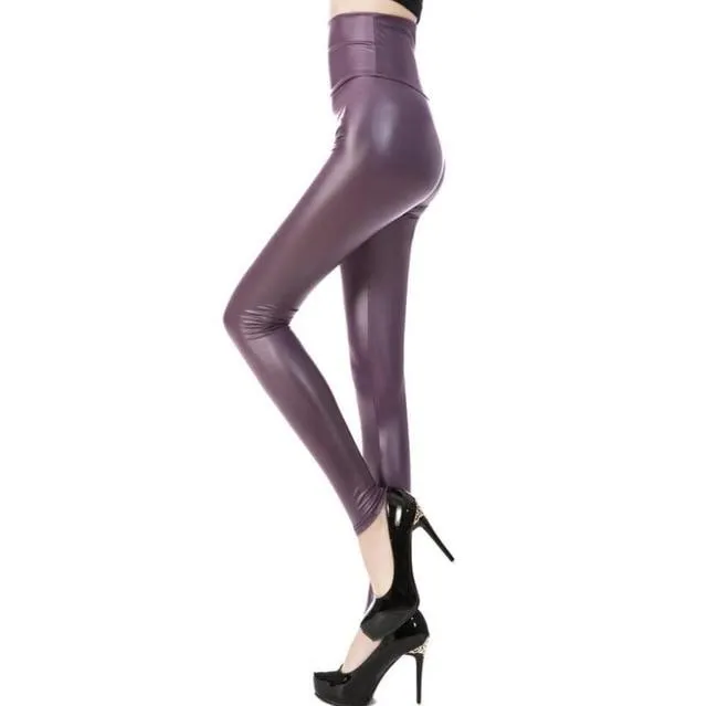 Women Slim Shiny Wet Look Faux Leather  Pants Leggings