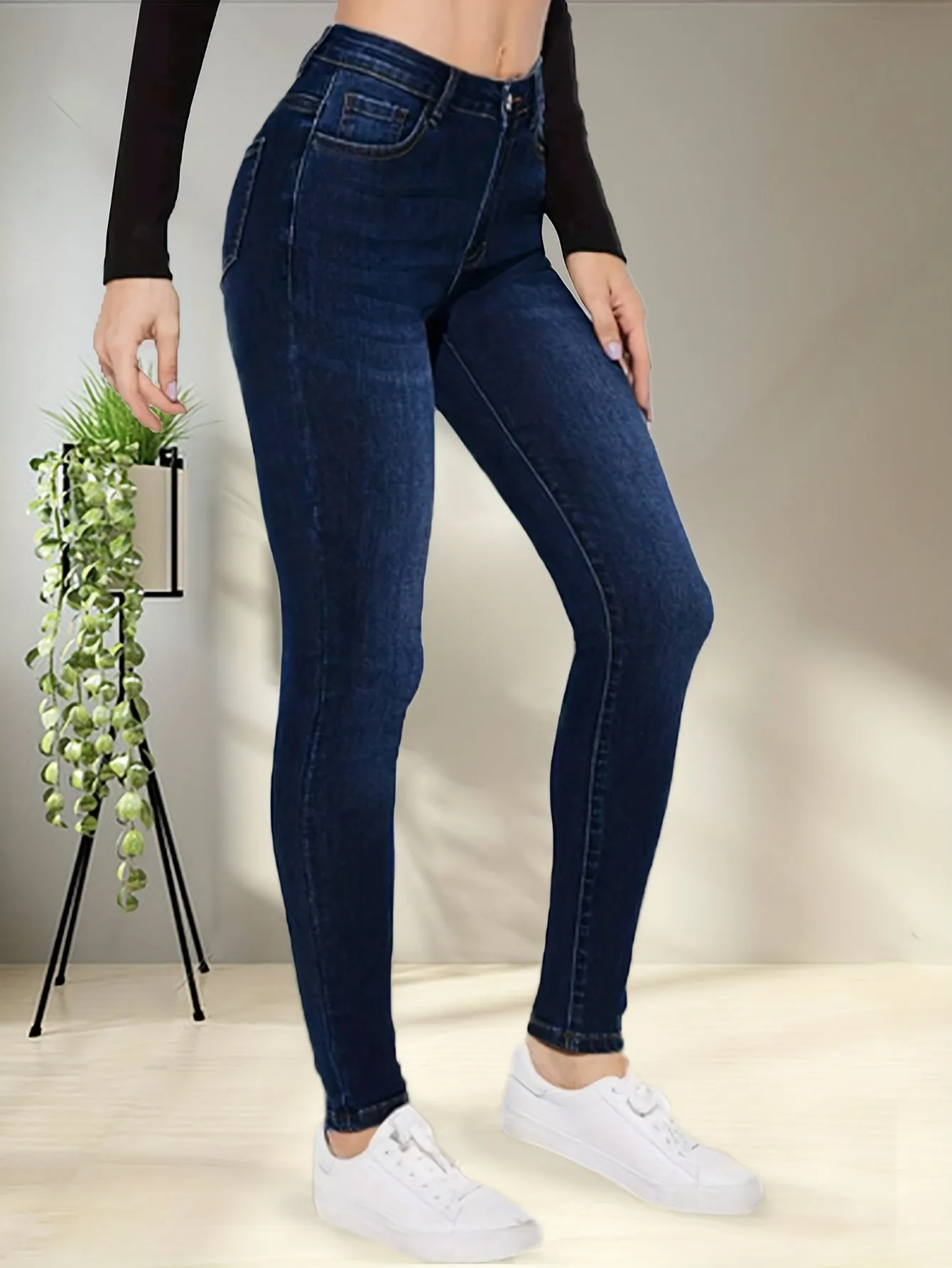 Womens Blue Skinny Jeans Stretchy Slim Fit Casual Denim