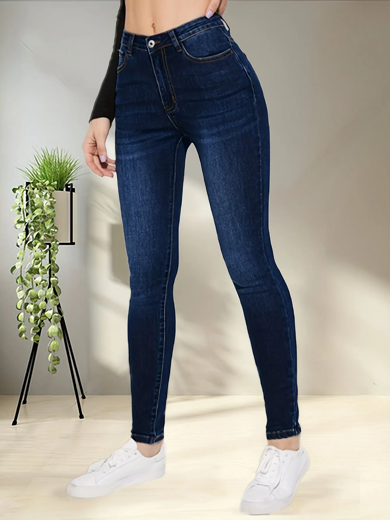 Womens Blue Skinny Jeans Stretchy Slim Fit Casual Denim