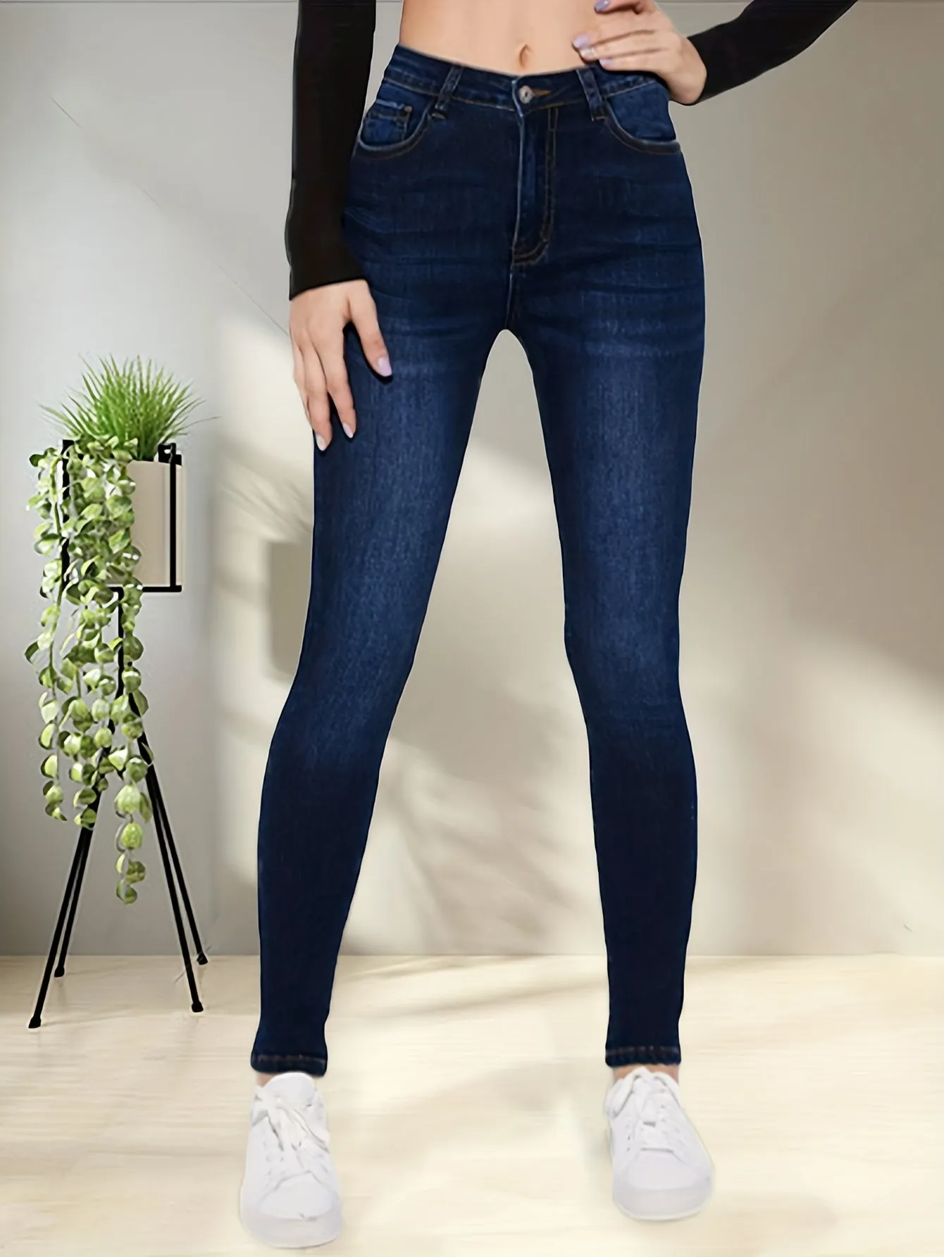 Womens Blue Skinny Jeans Stretchy Slim Fit Casual Denim