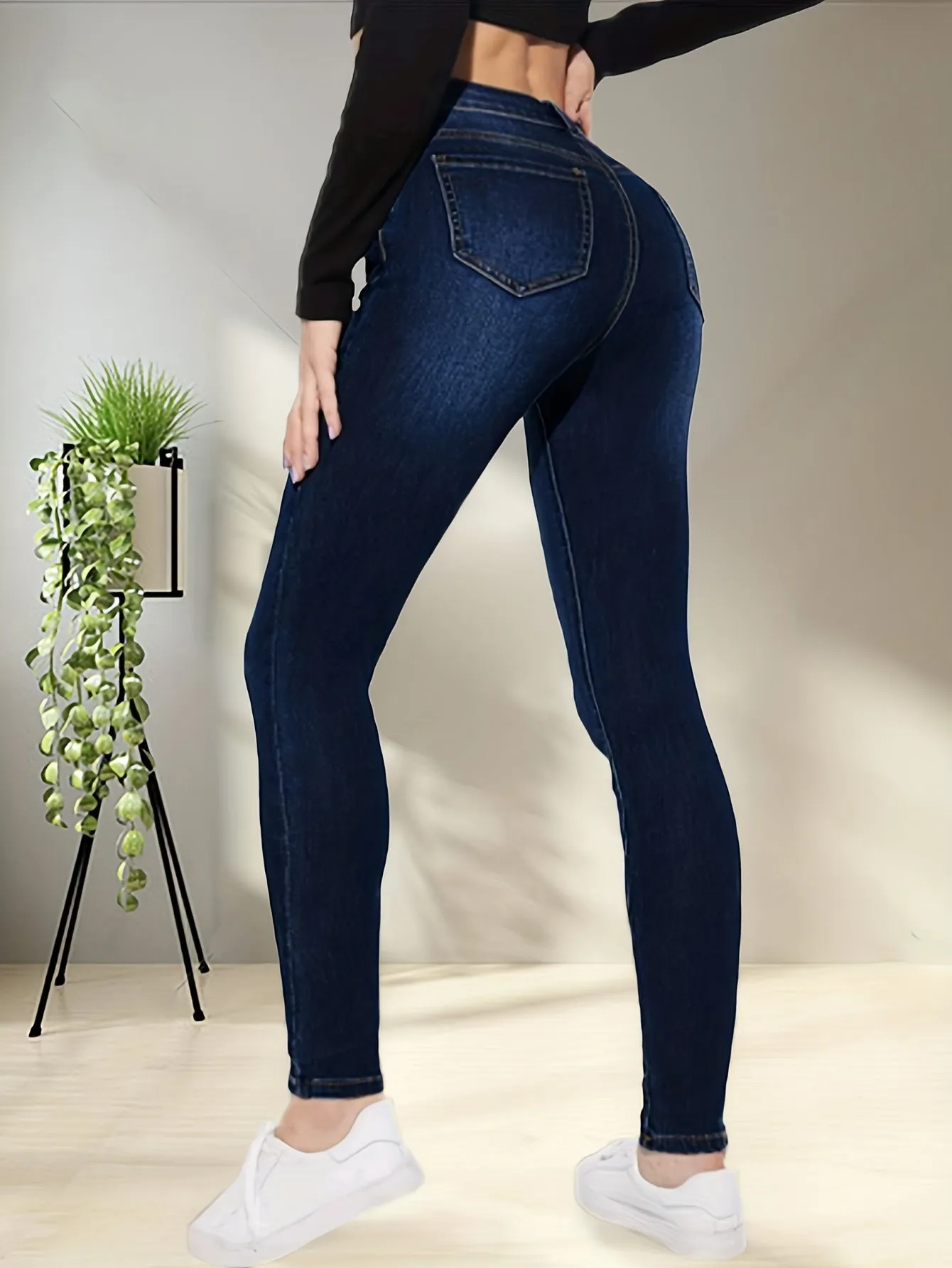 Womens Blue Skinny Jeans Stretchy Slim Fit Casual Denim