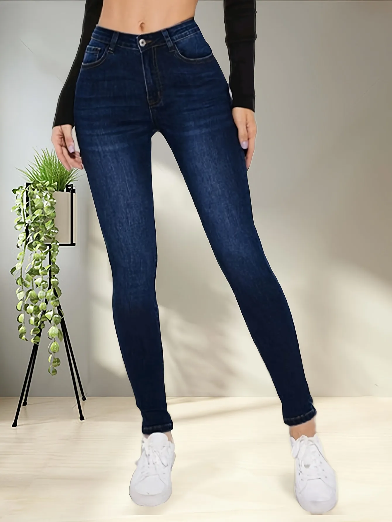 Womens Blue Skinny Jeans Stretchy Slim Fit Casual Denim